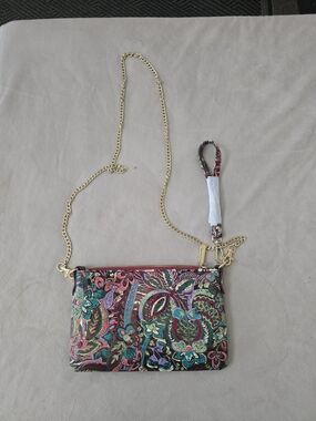 Charming Charlie Floral Paisley Crossbody Bag in Multicolor & gold Accent